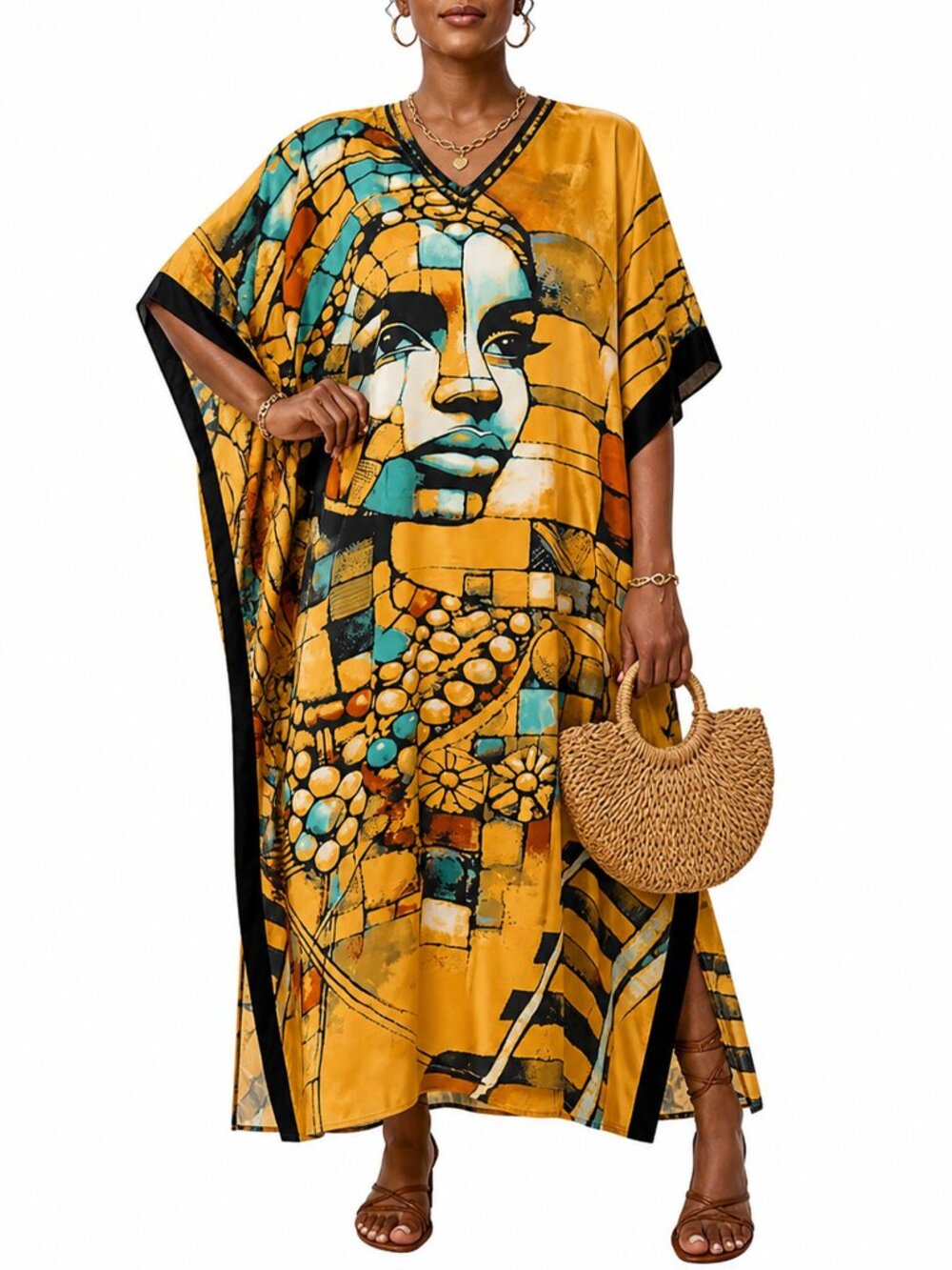 Summer Kaftan Dress Plus Size Cover Up Maxi Dresses Loose House Wear Gown